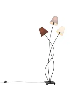 Stojaci lampy Designová stojací lampa černá s látkovými odstíny 3-light - Melis