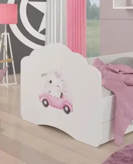 Postele ArtAdrk Dětská postel CASIMO | se zásuvkou a zábranou Provedení: Balerína s jednorožcem