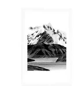 Černobílé Plakát s paspartou krásná horská krajina v černobílém provedení
