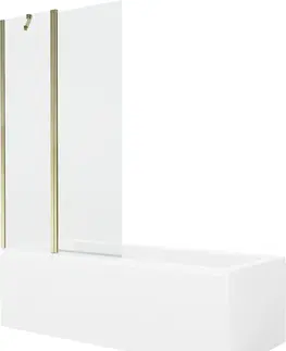 Vany MEXEN/S Cubik obdélníková vana 150 x 70 cm s panelem + vanová zástěna 100 cm, transparent, zlatá 550315070X9410115000