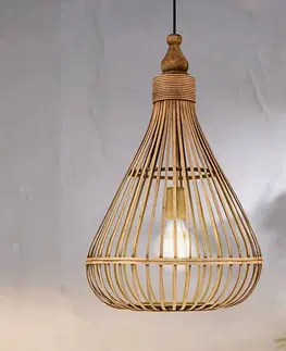 Závěsná světla EGLO Závěsné světlo Amsfield z bambusu, tvar hrušky