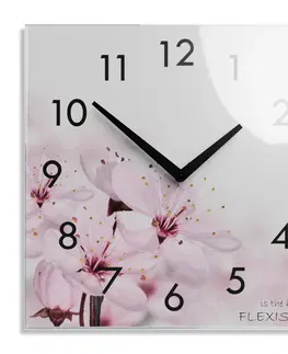 Nástěnné hodiny Dekorační skleněné hodiny 30 cm s motivem kvetoucích květin