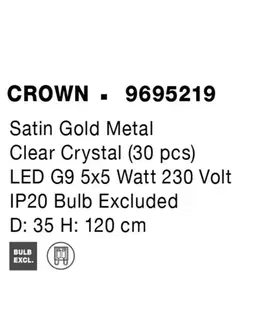 Designová závěsná svítidla NOVA LUCE závěsné svítidlo CROWN saténový zlatý kov čirý křišťál (30 ks) G9 5x5W 230V IP20 bez žárovky 9695219
