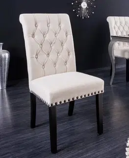 Luxusní jídelní židle Estila Jídelní zámecká židle Bertissa s béžovým potahem na hnědých nožičkách 104cm