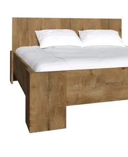 Postele Expedo Manželská postel COLORADO L-1 + rošt + pěnová matrace DE LUX 14 cm, 160 x 200 cm, dub Lefkas tmavý