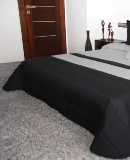 Luxusní přehozy na postel Prošívaná přikrývka na dvoulůžko v černé barvě s šedými pruhy
