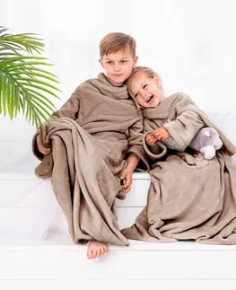 Dětské deky Decoking Deka s rukávy Lazy Kids béžová, 90 x 105 cm