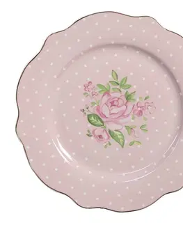 Talíře Růžový dezertní talíř s růžičkami Sweet Roses I - Ø 20*2 cm Clayre & Eef SWRDP-1