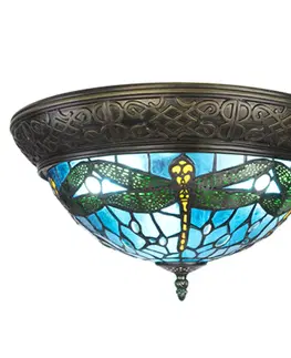 Svítidla Modré stropní Tiffany světlo s vážkami Dragonfly - Ø 38*20 cm E14/max 2*25W Clayre & Eef 5LL-6263