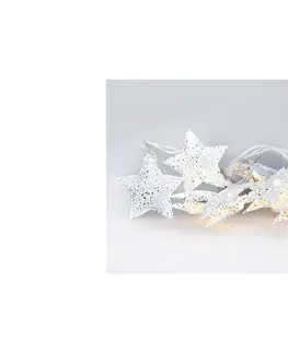 Vánoční dekorace  LED řetěz vánoční hvězdy, kovové, bílé, 10LED, 1m, 2x AA, IP20 , 1V224