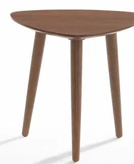 Luxusní a designové příruční stolky Estila Moderní skandinávský příruční stolek Nordica Nogal v ořechově hnědém provedení se třemi masivními nožičkami 49cm