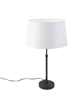 Stolni lampy Stolní lampa černá s lněným stínidlem bílá 35 cm nastavitelná - Parte