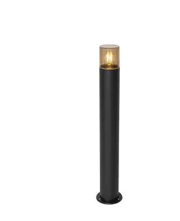 Venkovni stojaci lampy Stojací venkovní lampa černá s kouřovým stínidlem 70 cm - Odense