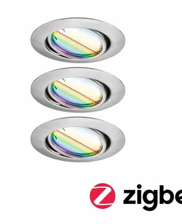 Chytré osvětlení PAULMANN LED vestavné svítidlo Smart Home Zigbee Base Coin základní sada výklopné kruhové 90mm 20° 3x4,9W 230V stmívatelné RGBW+ kov kartáčovaný 924.67