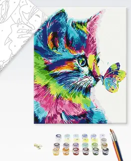 Zvířata Malování podle čísel kočka s motýlem