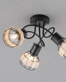 Bodová světla FISCHER & HONSEL Stropní bodové osvětlení Straw rattan, tři zdroje