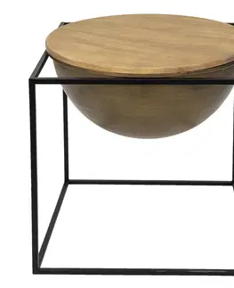 Konferenční stolky Černý kovový odkládací stolek s úložným prostorem Wordi - 53*53*55 cm Clayre & Eef 50677
