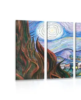 Abstraktní obrazy 5-dílný obraz reprodukce Hvězdná noc - Vincent van Gogh