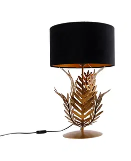 Stolni lampy Vintage stolní lampa zlatá se sametovým odstínem černá 35 cm - Botanica