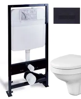 WC sedátka PRIM předstěnový instalační systém s černým tlačítkem  20/0044 + WC CERSANIT DELFI + SOFT SEDÁTKO PRIM_20/0026 44 DE2