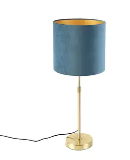 Stolni lampy Stolní lampa zlatá / mosazná s velurovým odstínem modré 25 cm - Parte