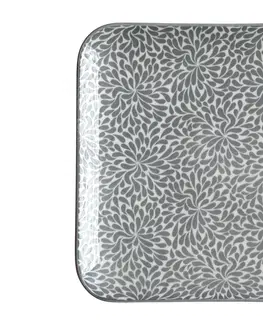 Talíře Šedý porcelánový hranatý talíř s ornamenty Arés Grey - 20*20*2cm Chic Antique 61073920