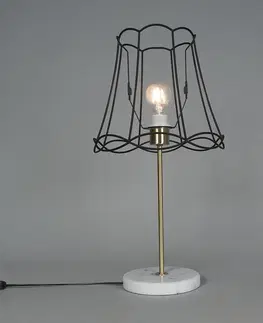 Stolni lampy Retro stolní lampa mosaz s rámem Granny černá 30 cm - Kaso