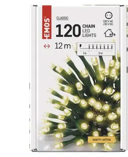 LED řetězy EMOS LED vánoční řetěz, 12 m, venkovní i vnitřní, teplá bílá, časovač D4AW03