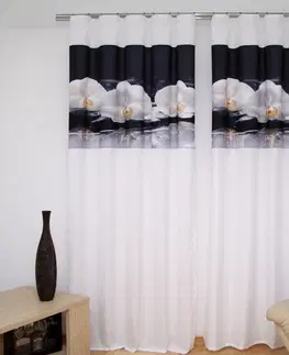 Luxusní hotové závěsy s potiskem 3D Závěsy na okna bílé barvy s 3D motivem bílé orchideje