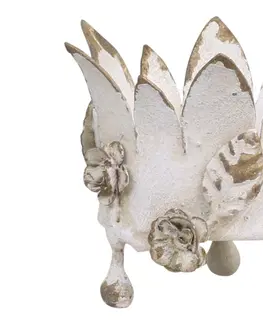 Svícny Krémový antik svícen s květy na širokou svíčku Crown - Ø 11*9cm Chic Antique 71061619 (71616-19)