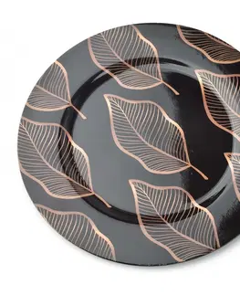 Talíře Mondex Dekorativní podtalíř Blanche XVI 33 cm černý se vzorem