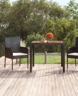 Zahradní stolky Zahradní stůl s dřevěnou deskou černý 90 x 90 x 75 cm polyratan