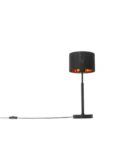 Stolni lampy Moderní stolní lampa látková odstín černá se zlatem - VT 1