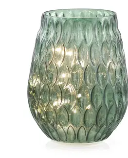 Svíčky LED svícen AmeliaHome MADRID 14x19,5 cm lahvově zelený, velikost 14*19,2