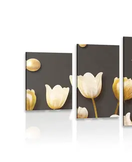 Obrazy květů 5-dílný obraz tulipány se zlatým motivem