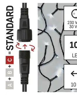 LED řetězy EMOS Standard LED spojovací vánoční řetěz, 10 m, venkovní i vnitřní, studená bílá D1AC03