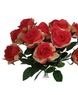 Květiny Umělá kytice Růží červeno-žlutá, 67 cm, 12ks