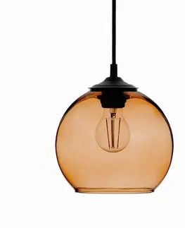 Závěsná světla Solbika Lighting Závěsná lampa koule skleněné stínidlo jantarové Ø 20cm