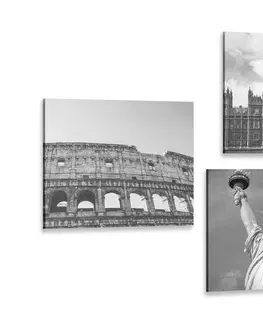 Sestavy obrazů Set obrazů černobílé historické památky