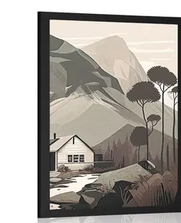Hory Plakát skandinávská chata v horách