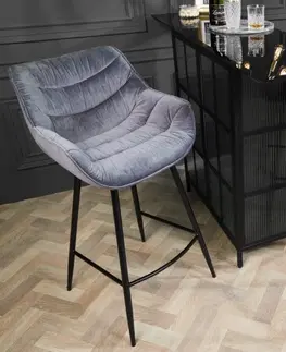 Luxusní barový nábytek Estila Designová barová židle Kotor s šedým sametovým potahem a černýma nohama z kovu 105cm