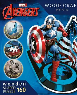 Hračky puzzle TREFL -  Dřevěné puzzle 160 dílků - Nebojácný Kapitán America / Disney Marvel Heroes