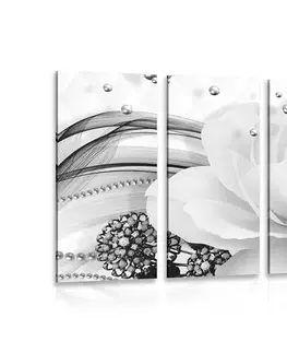 Černobílé obrazy 5-dílný obraz luxusní růže v černobílém provedení