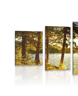 Obrazy přírody a krajiny 5-dílný obraz západ slunce nad jezerem