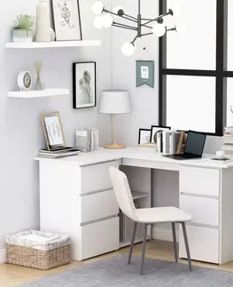Kancelářské skříně Rohový psací stůl se šuplíky 145x100 cm Dekorhome Bílá