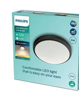 LED stropní svítidla LED Koupelnové stropní svítidlo Philips Doris CL257 8719514326583 6W 600lm 2700K IP44 22cm černé