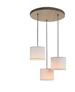 Moderní závěsná svítidla LEUCHTEN DIREKT is JUST LIGHT LED stropní svítidlo, 3-ramenné, dřevo, látkové stínidlo, 3xE27