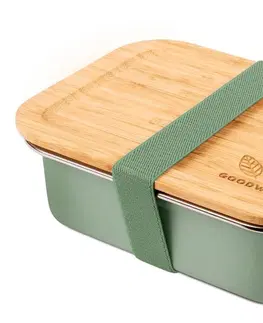 Dózy na potraviny Zelený nerezový svačinový box s bambusovým víčkem - 800ml/ 17*12,5*6,5cm Goodways mint 800ml