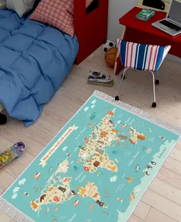 Koberce a koberečky Conceptum Hypnose Dětský koberec Mapa zvířecího světa 80x150 cm modrý