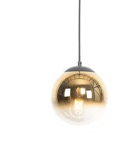 Zavesna svitidla Art Deco závěsná lampa černá se zlatým sklem 20 cm - Pallon